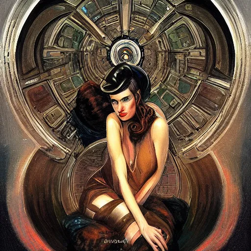 Image similar to a streamline moderne dieselpunk painting in the style of donato giancola, and in the style of charlie bowater, and in the style of charles dulac. symmetry, smooth, sharp focus, semi - realism, intricate ultra fine detail.