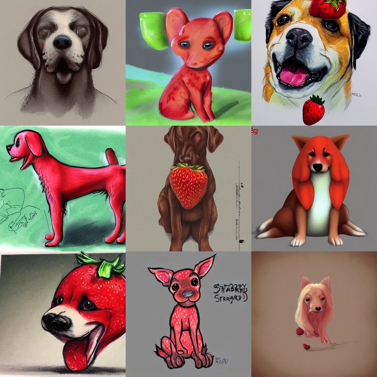 Prompt: strawberry dog hybrid, concept art
