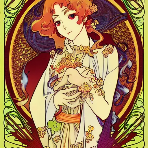 Image similar to anime manga ornaments illustration style by Alphonse Mucha and James Roper pop art pattern nouveau