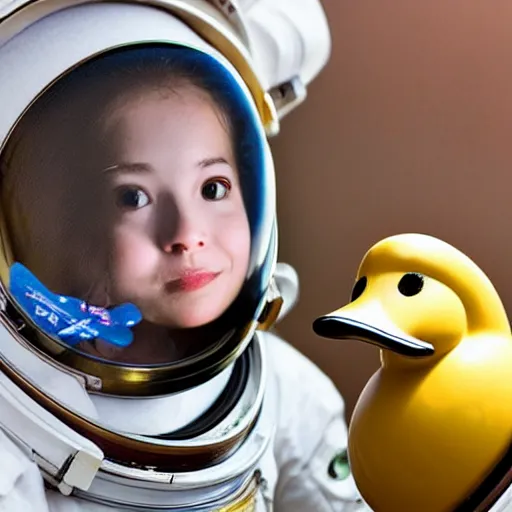 Prompt: very cute astronaut duckling face portrait realistic 5 0 mm lens cinematic realistic photo