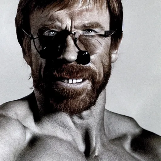 Prompt: photo of Chuck Norris looking incredibly skinny and malnourished, professional photo