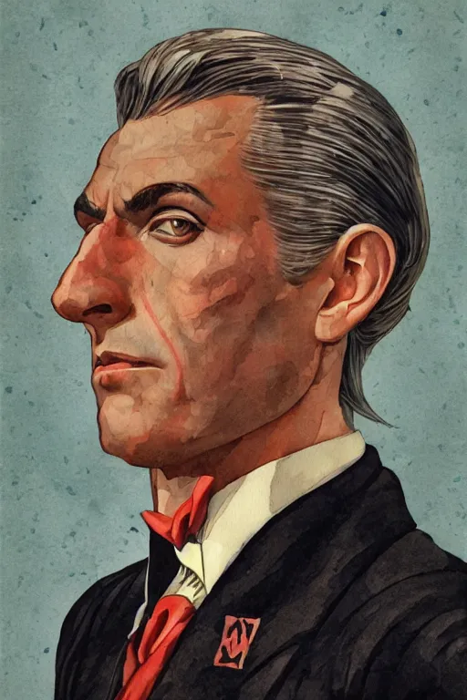 Prompt: zoomed out portrait of a duke, art deco style, stylized illustration by brom, watercolor gouache detailed paintings, diesel punk, artstation