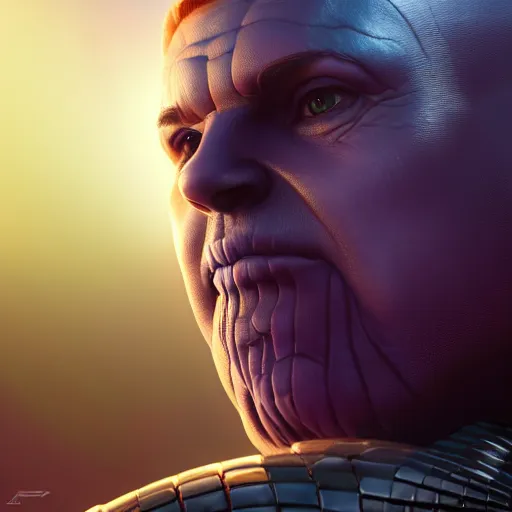 Image similar to a portrait of nancy ajram as thanos, hyper detailed, digital art, trending in artstation, cinematic lighting, studio quality, high quality render, unreal engine 5 rendered, octane rendered