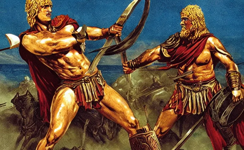 Prompt: the great greek warrior achilles from the book of the long sun by gene wolfe,