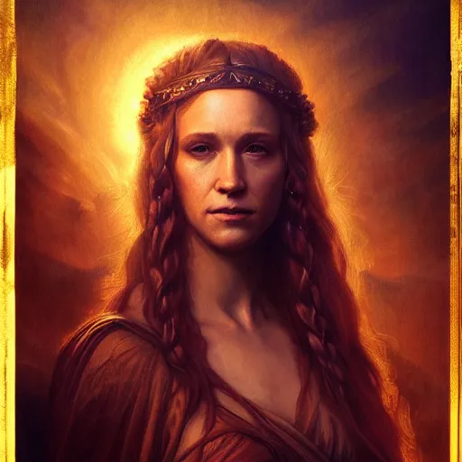 Image similar to majestic gracious regal goddess mater theia portrait, ancient greece, atmospheric lighting, painted, intricate, volumetric lighting, beautiful, rich deep colours masterpiece, golden hour, sharp focus, ultra detailed, by leesha hannigan, ross tran, thierry doizon, kai carpenter, ignacio fernandez rios