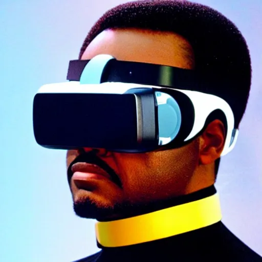 Prompt: geordi la forge wearing a vr headset star trek