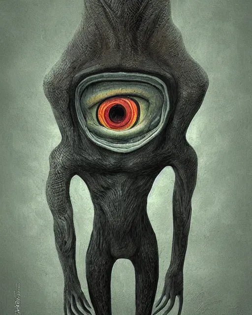 Image similar to a painting of a strange creature with strange eyes all over it's body, by anton semenov