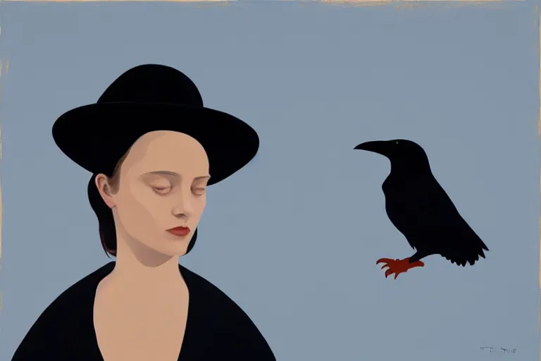 Image similar to young a woman with a raven - shaped hat artwork by tim eitel