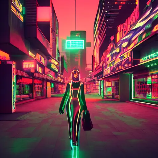 Image similar to innovative avant-garde art, deco fashion, asian women, neon lights, highly detailed, photorealistic portrait, cyberpunk city street, night time, crisp quality and light reflections, unreal engine 5 quality render