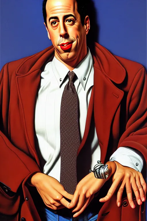 Prompt: portrait of jerry seinfeld by gil elvgren and norman rockwell and rob gonsalves and hajime sorayama, hyperrealistic, high detail, ultra detailed, highly detailed face