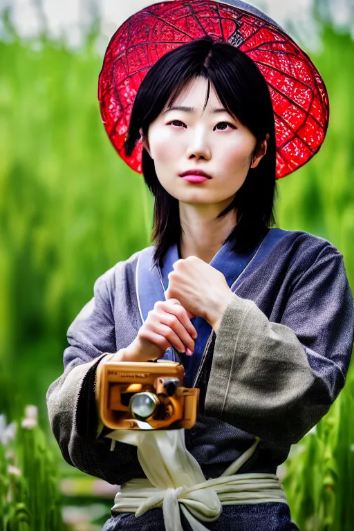 Image similar to japanesse farmer, cinematic view, bokeh, extreme detailed, vogue photo style, proportional, dynamic composition, perfect face details, perfect body shape, intricate, comfort posse, smooth, sharp focus, body features, ultra realistic, award winning photo, captured by nikon d 8 5 0, 4 5. 7 mp lens, 4 k, full body.