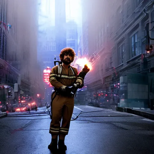Image similar to stunning awe inspiring peter dinklage as a ghostbuster in the movie ghostbusters, movie still 8 k hdr atmospheric lighting