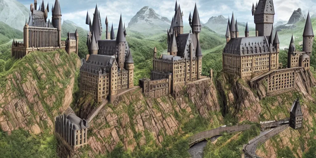 Image similar to Hogwarts as described in the Harry Potter books