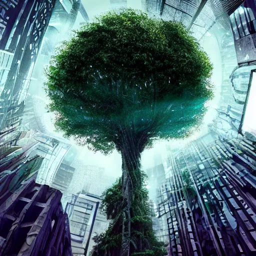 Prompt: a { { { { cyberpunk } } } } { tree }