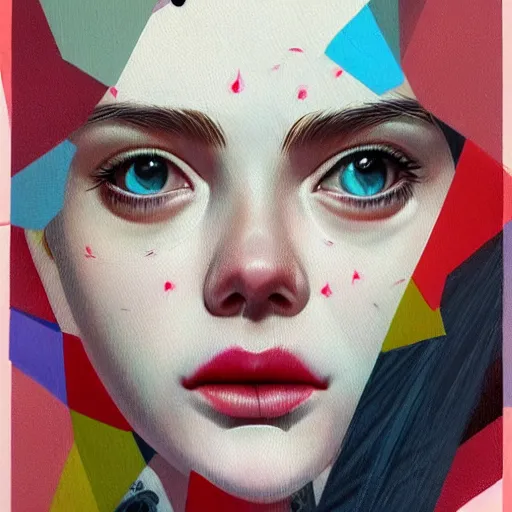 Prompt: elle fanning, lilly collins, scarlett johansson picture by sachin teng, asymmetrical, dark vibes, realistic painting, organic painting, matte painting, geometric shapes, hard edges, graffiti, street art : 2 by sachin teng : 4