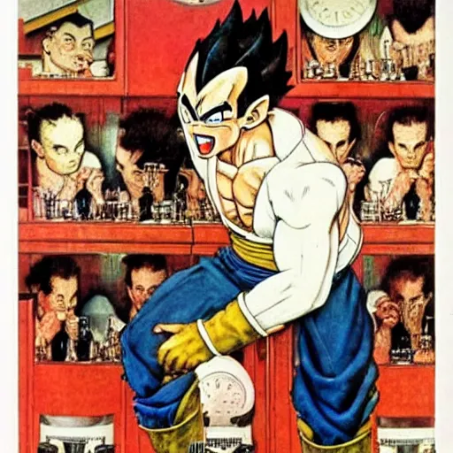 Image similar to Vegeta, drawn by Norman Rockwell, 1955