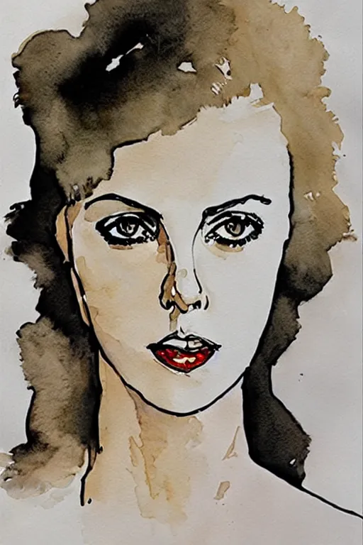 Image similar to beautiful portrait of Charlize Theron by Milo manara and David downton, colorless, silent, watercolor