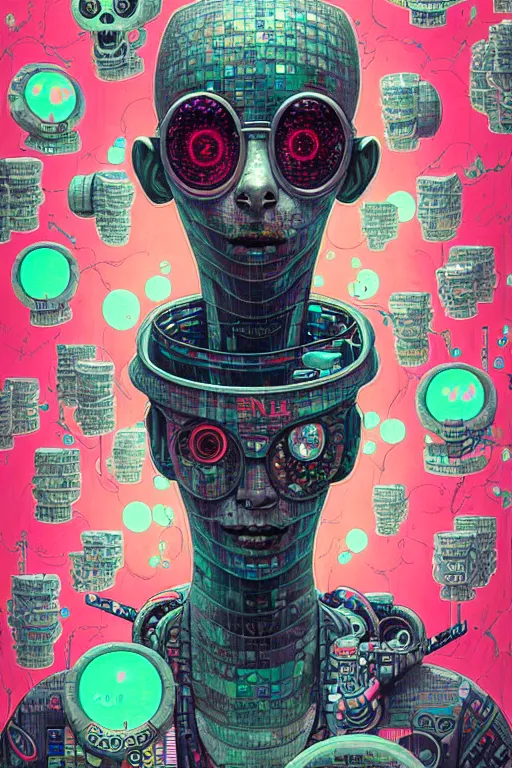 Prompt: full view, from a distance, of anthropomorphic trashcan from the novel neuromancer by william gibson, style of yoshii chie and hikari shimoda and martine johanna, highly detailed