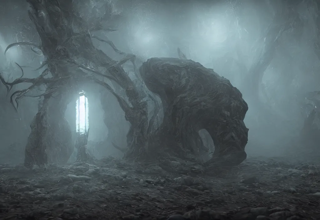 Image similar to eldritch peron, photorealistic, film, cinematic lighting, octane tender, volumetric light, dark - art