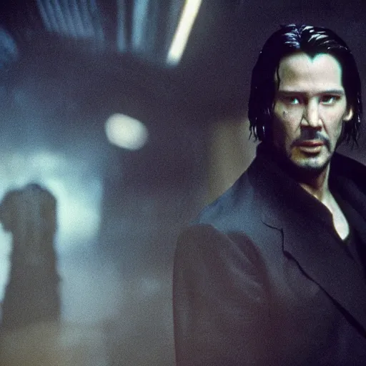 film still neo keanu reeves in blade runner, 8 k w 7 6