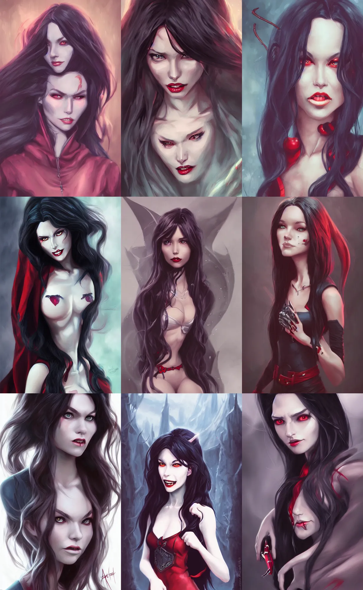 Prompt: concept art portrait of marceline the vampire queen by artgerm and wlop