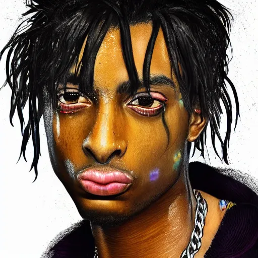 Image similar to playboi carti, photorealistic, hyper realistic, very detailed, detailed face, full body shot, 8 k, hd, neon colors, over saturated colors, wok, cluttered background with hype things, rainbows,