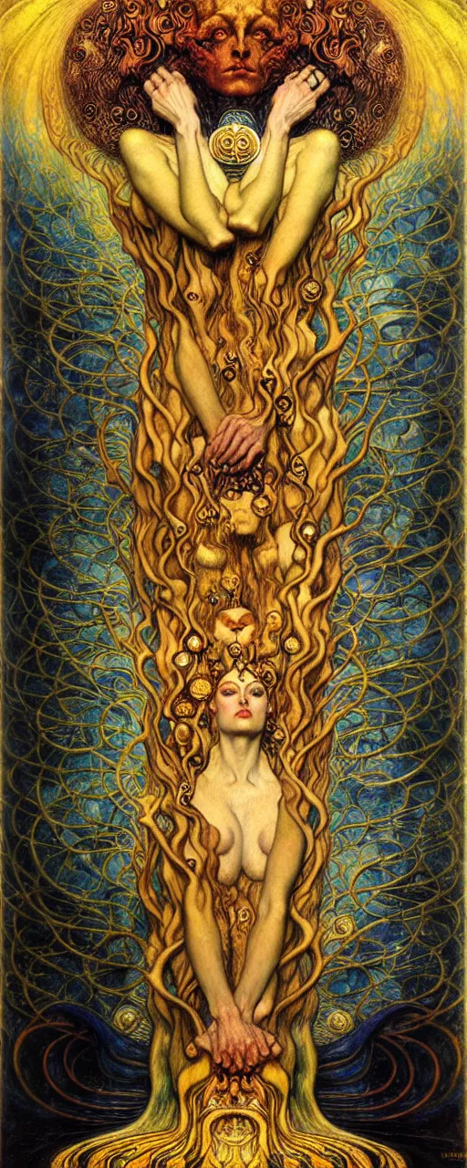 Image similar to Divine Chaos Engine by Karol Bak, Jean Delville, William Blake, Gustav Klimt, and Vincent Van Gogh, symbolist, visionary