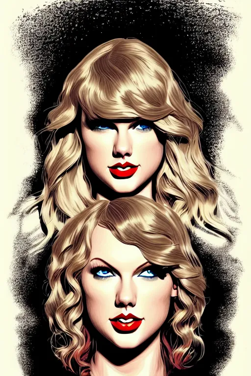 Image similar to a portrait of taylor swift, drawn by robbie trevino and dan mumford, poster, digital art, comic art, concept art,, single head, no double head,