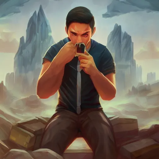 Prompt: portrait of twitch streamer disguisedtoast, matte painting by ross tran, artstation