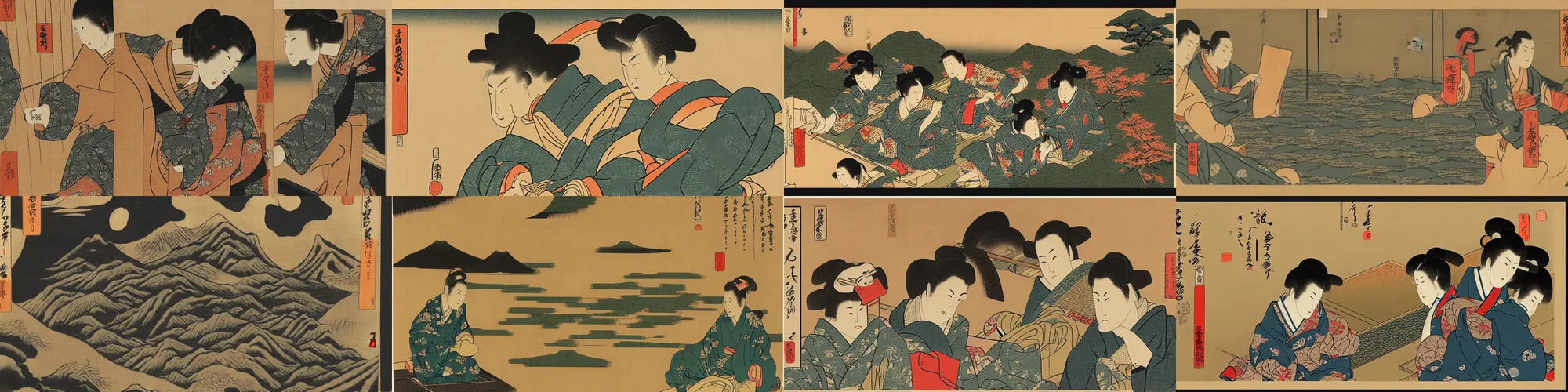 Prompt: computers of ancient Japan, Ukiyo-e wood block print