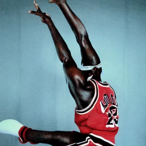 Prompt: michael jordan doing the splits, ballerina, portrait, high quality