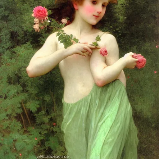 Prompt: green grass fairy of roses, bouguereau