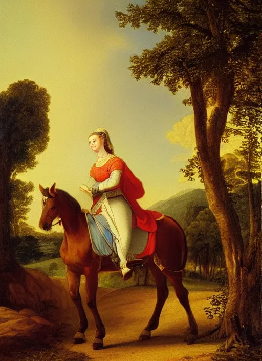 Prompt: princess on horse in god light, by asher brown durand, medieval art