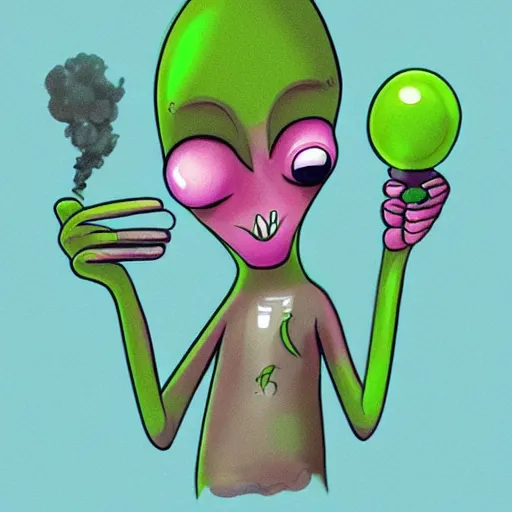 Image similar to Cute friendly portrait of an alien smoking weed, digital art, featured on artstation, fine details