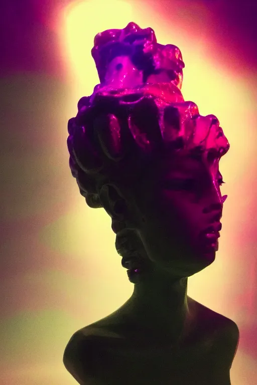 Image similar to a dramatic lighting photo of an elegant alien queen, vaporwave colors,