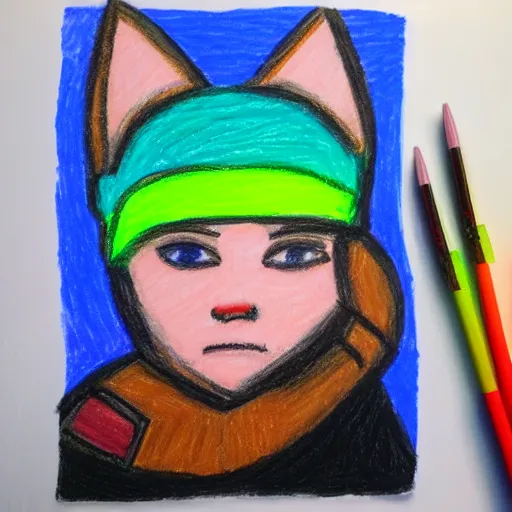 Image similar to minecraft youtuber dream plus a cat, oil pastel,