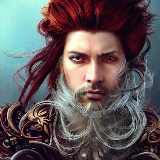 Image similar to portrait, headshot, insanely nice hair style, dramatic hair color, digital painting, of a old 17th century, old cyborg merchant, amber jewels, baroque, ornate clothing, scifi, realistic, hyperdetailed, chiaroscuro, concept art, art by Franz Hals and Jon Foster and Ayami Kojima and Amano and Karol Bak,