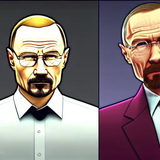 Prompt: walter white and vladimir putin in the style of a gta loading screen