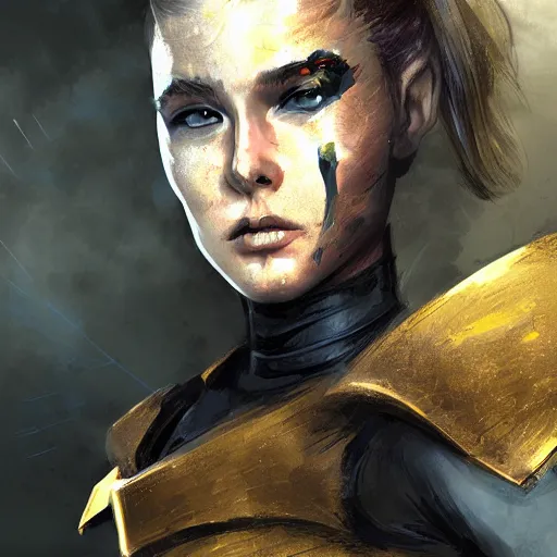 Image similar to scifi female warrior, portrait, d & d, science fiction, concept art, matte, sharp focus, illustration, concept art,