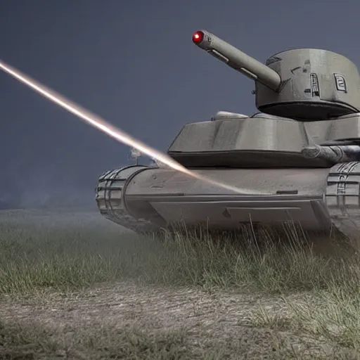 Image similar to futuristic tank firing its main canon, photorealistic, hyper realistic