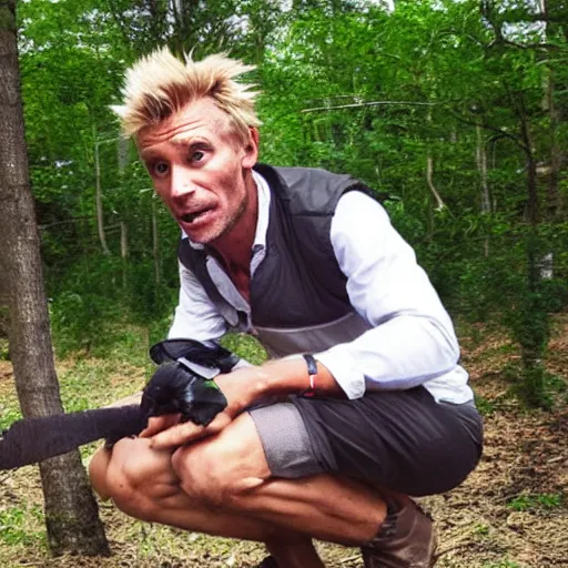 Prompt: Petter Stordalen eating an extinct animal