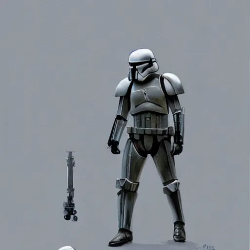 Image similar to extremely long shot of an imperial stormtrooper walking, concept art by Doug Chiang cinematic, realistic painting, high definition, concept art, the Mandalorian concept art style