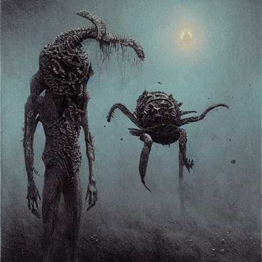 Image similar to 🐢🎉🌠 beksinski, eldritch, apocalypse, creepy creature, horror spooky