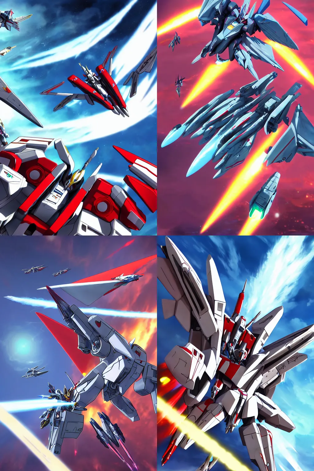 Prompt: a one on one fight in the sky between Starscream and Jetfire from Transformers, Transformers Armada, Transformers Generation One, Macross Frontier, Battroid Mode, Anime, Robots, Robot, Robot Mode, 8k, ultra realistic, illustration, splash art, Guilty Gear Strive Splash Art, League of Legends Splash Art, Macross Delta, Sunny day with clear sky, action scene, fight scene, robot mode, rule of thirds, good value control, John Singer Sargent, William-Adolphe Bouguereau,