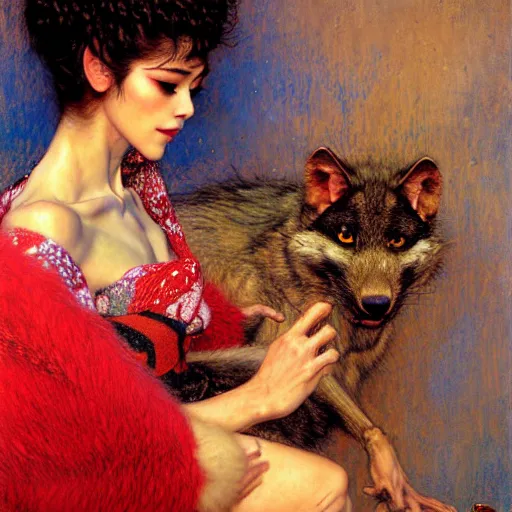 Prompt: a male ratwolfman rat wolf man in a red kimono furry arms furry body. furaffinity furry art detailed face painting by gaston bussiere craig mullins jc leyendecker gustav klimt artgerm greg rutkowski furry