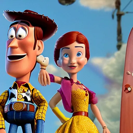 Image similar to nicolas cage is woody in toy story in pixar style