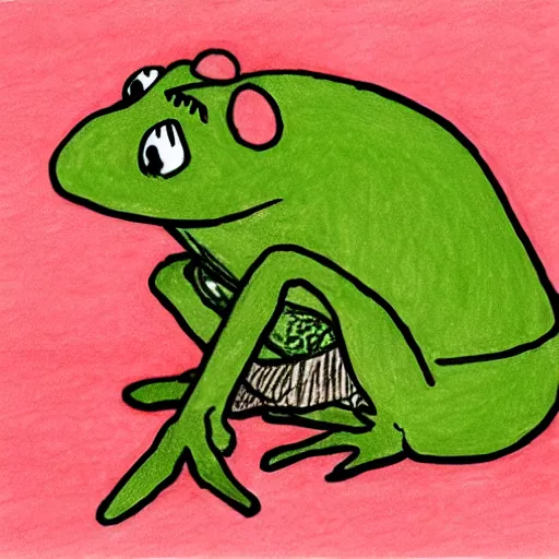 Prompt: drawing of kermit the frog, manga, by asano inio