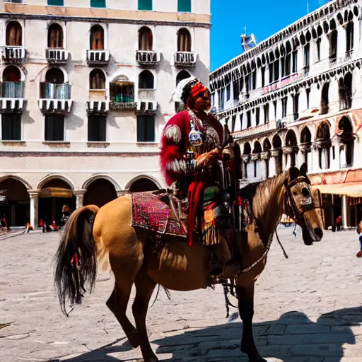 Image similar to photo of an Indian chief on a horse at St. Marco square in Venice, 50mm, beautiful photo