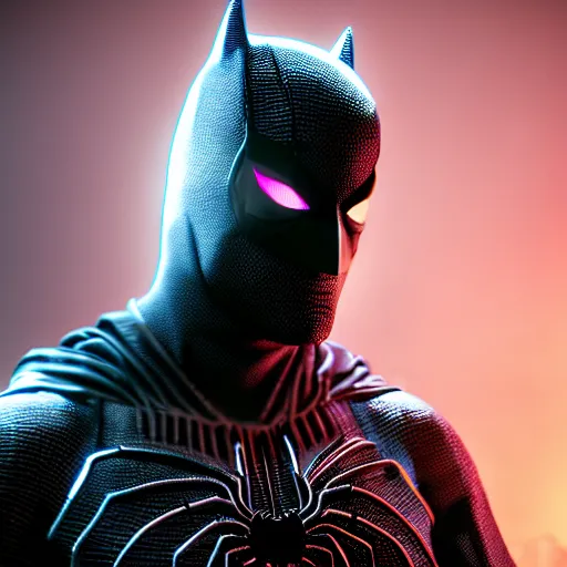 Image similar to a portrait of a spiderbatman , cyberpunk, highly detailed, unreal engine 5, 4K UHD image