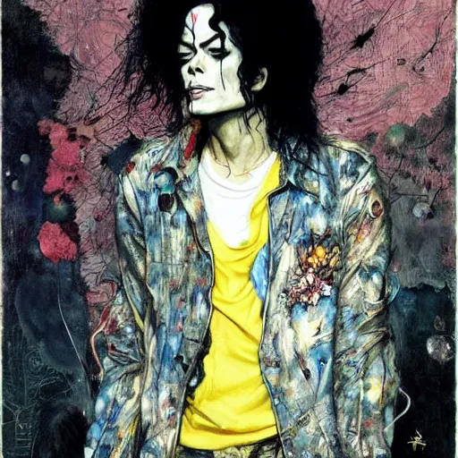 Prompt: michael jackson in the style of adrian ghenie esao andrews jenny saville surrealism dark art by james jean takato yamamoto and by ashley wood and mike mignola